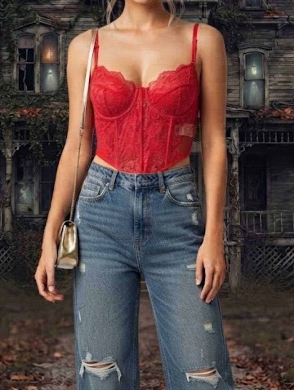 Red Lace Longline Bustier Corset Top - Women Intimates Sz M